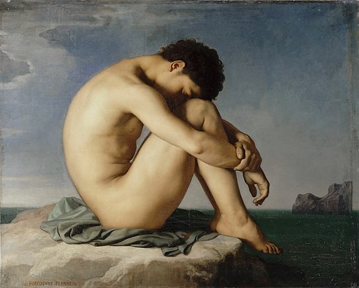Flandrin, Hippolyte (1805-1864) - Jeune homme nu assis.. 1855